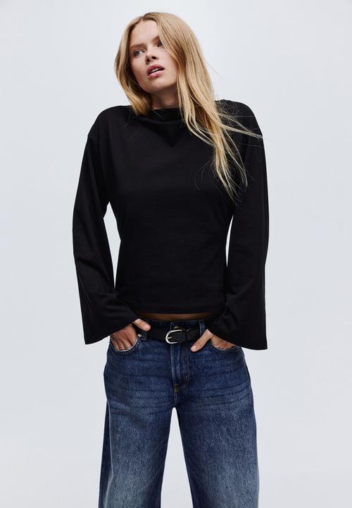 Boat-neck cotton top - black - 1301320004