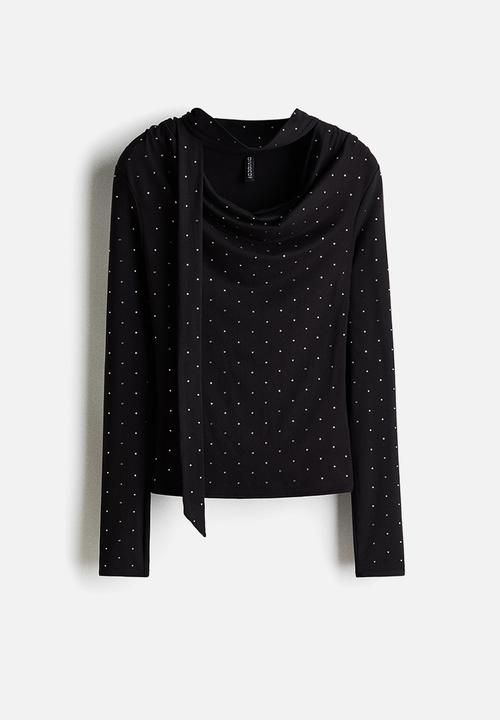 H&M - Scarf-detail top - black/spotted