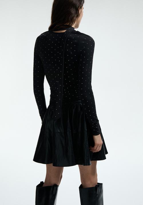 H&M - Scarf-detail top - black/spotted