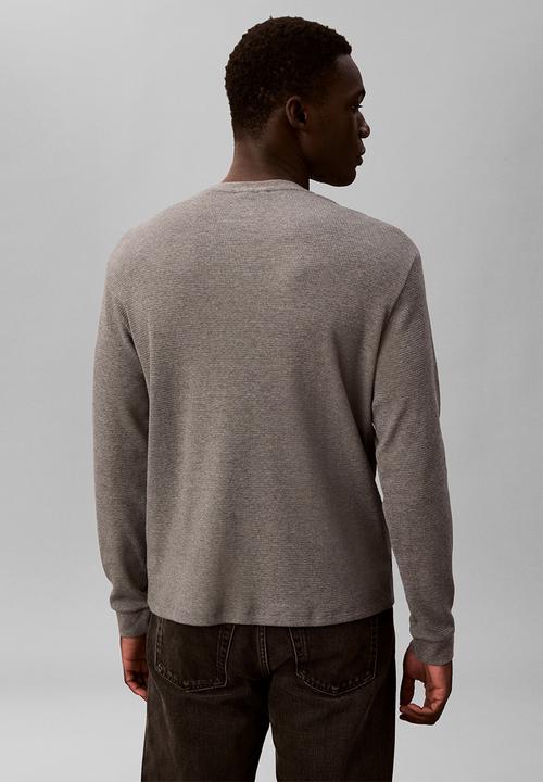 Calvin Klein - Ls Waffle Badge Crewnk Tee - Med Grey Htr