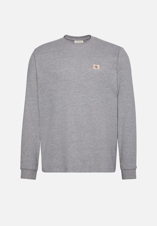 Calvin Klein - Ls Waffle Badge Crewnk Tee - Med Grey Htr