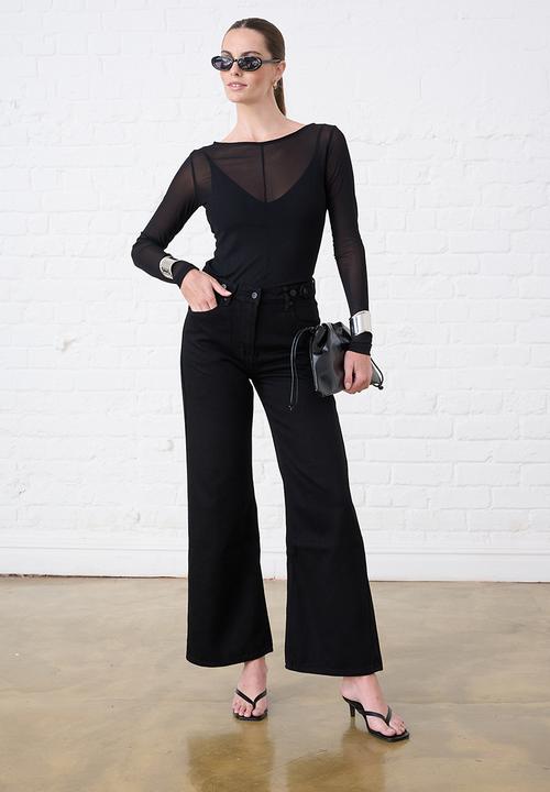 Me&B - Boat Neck Mesh Top - Black