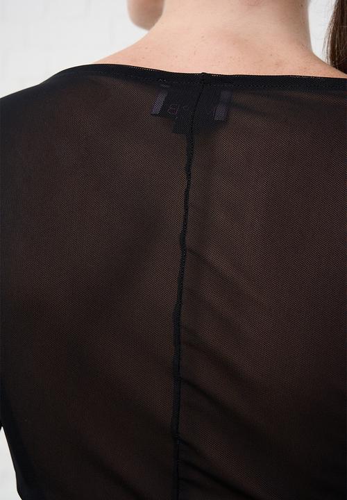 Me&B - Boat Neck Mesh Top - Black
