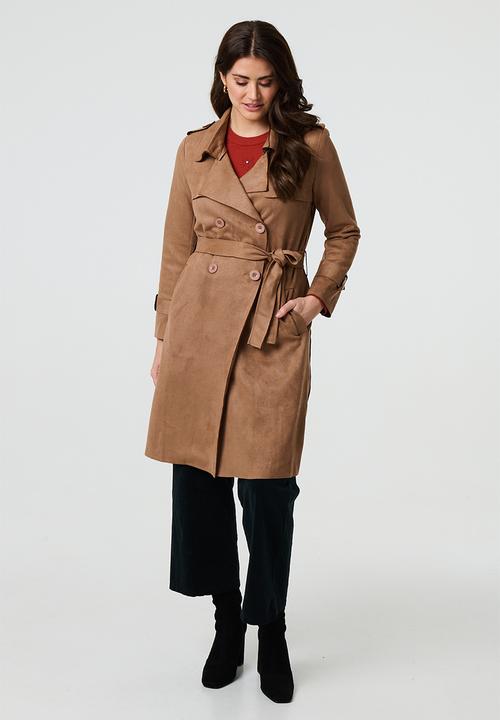 L/S Faux Suede Double Breasted Jacket - Camel