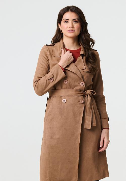 Izabel London - L/S Faux Suede Double Breasted Jacket - Camel