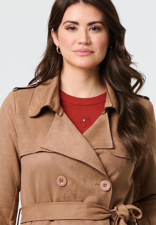 Izabel London - L/S Faux Suede Double Breasted Jacket - Camel