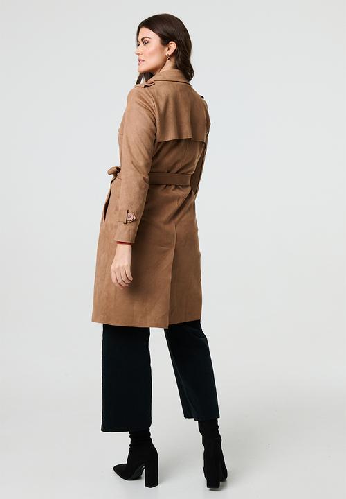 Izabel London - L/S Faux Suede Double Breasted Jacket - Camel