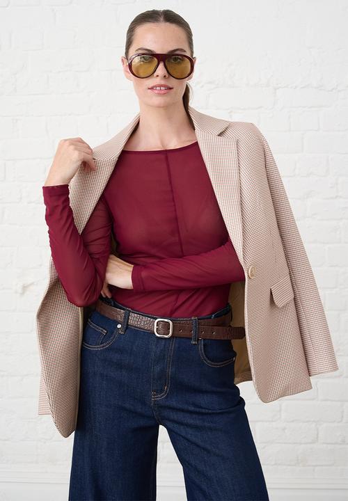 Me&B - Crew Neck Mesh Top - Burgundy