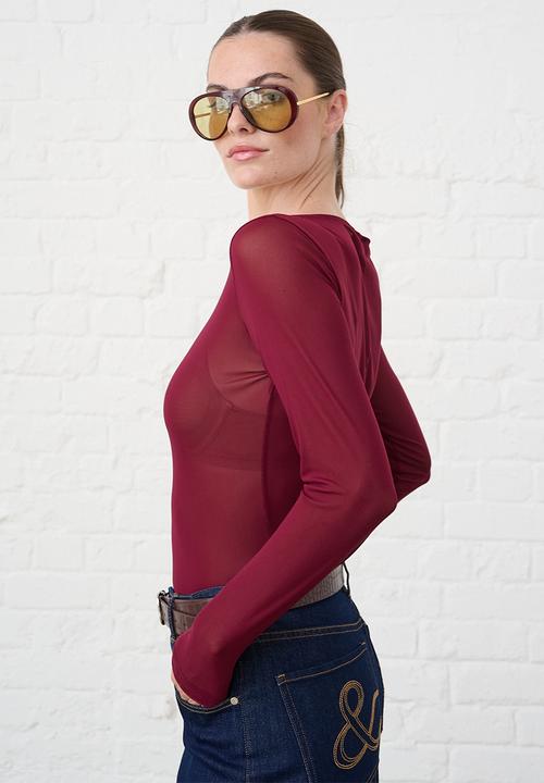 Me&B - Crew Neck Mesh Top - Burgundy