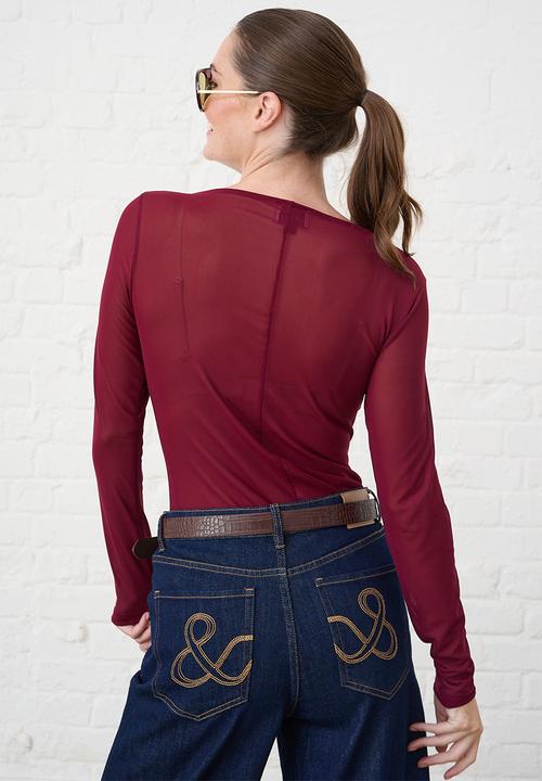 Me&B - Crew Neck Mesh Top - Burgundy