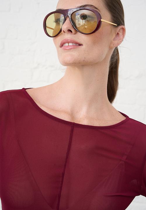 Me&B - Crew Neck Mesh Top - Burgundy