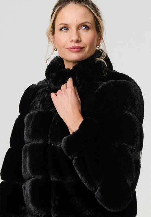 L/S Faux Fur Zip Through Jacket - Black