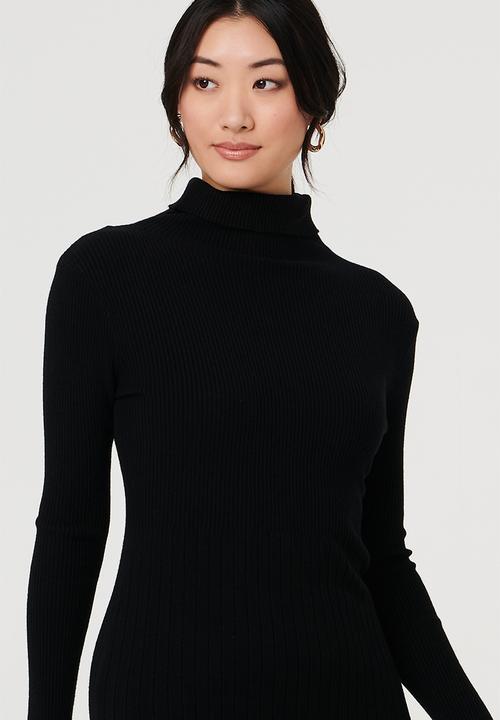 a line black dress long sleeve MEGAN TIE DETAIL SWEATER DRESS