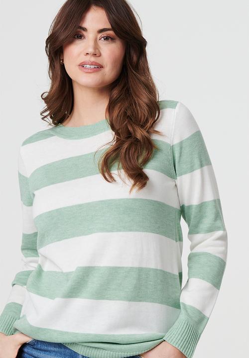 Stella Morgan - Long sleeve Boat Neck Wool Blend Stripe Sweater - Sage