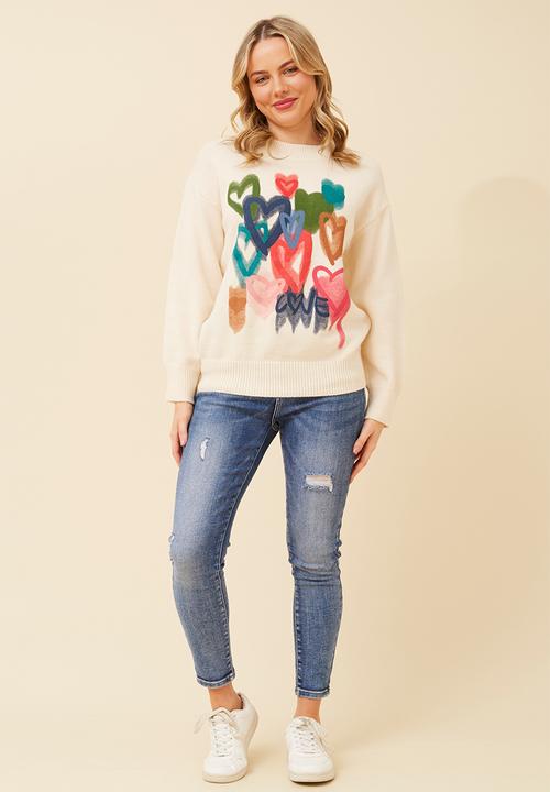 Stella Morgan - Long sleeve Crew Neck Printed Sweater - Ivory