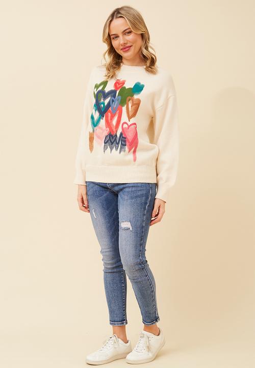 Stella Morgan - Long sleeve Crew Neck Printed Sweater - Ivory