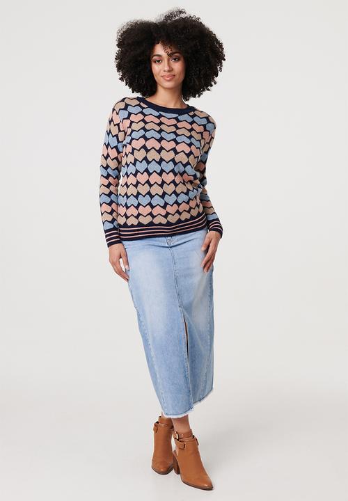 MANDI - Long sleeve Allover Heart Detail Sweater - Navy