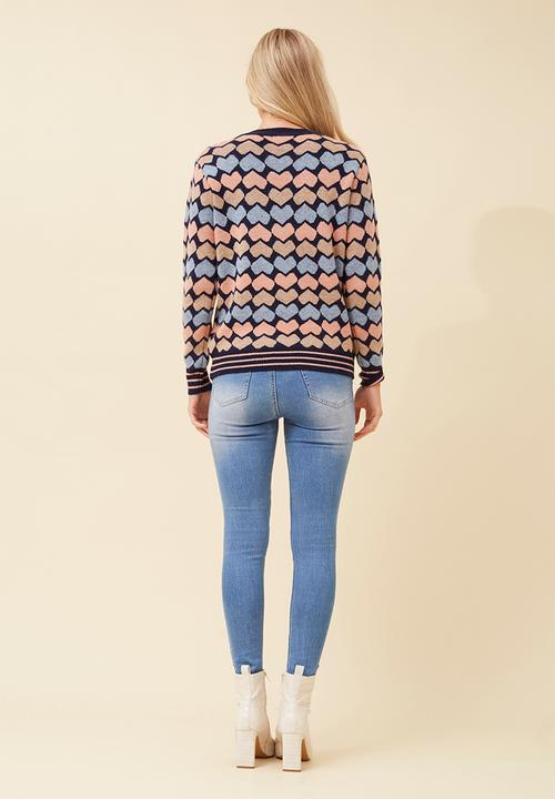 MANDI - Long sleeve Allover Heart Detail Sweater - Navy