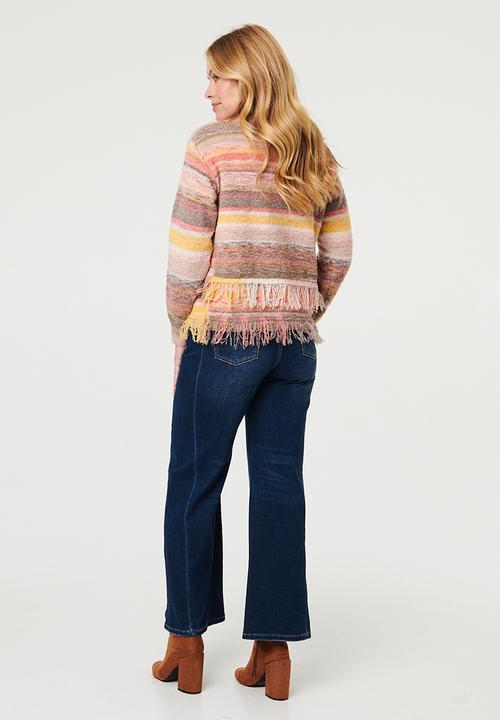 Izabel London - V-Neck Ombre Effect Sweater With Fray On Front And Back - Multi