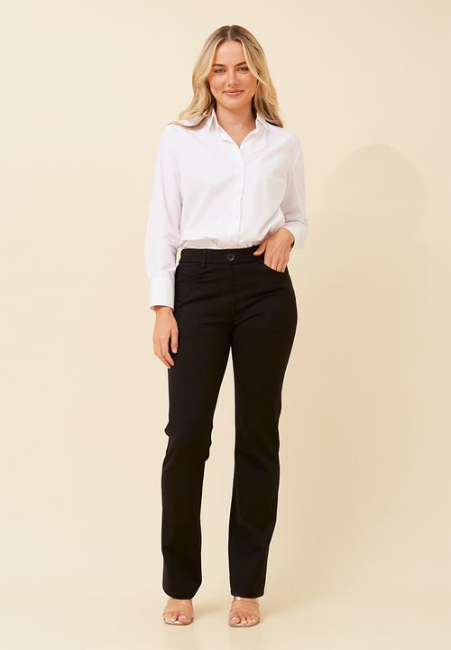 Stella Morgan - Mid Waist With Button Ponte Pant Straight Leg - Black