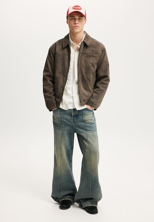 Cotton On - Cropped Faux Suede Harrington - Dark Grey