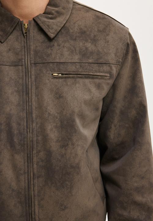 Cotton On - Cropped Faux Suede Harrington - Dark Grey