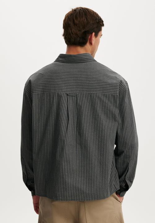 Cotton On - Hudson Long Sleeve Shirt - Black Mini Check