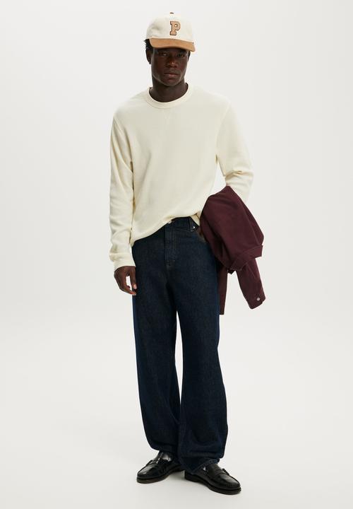 Cotton On - Cropped Fit Textured Long Sleeve - Creampuff Waffle