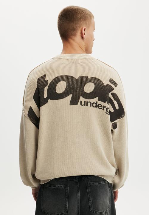 Cotton On - Washed Graphic Crew Knit - Washed Stone