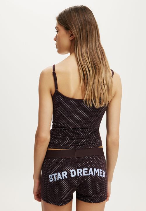Cotton On - Dreamy soft boyshort - mini polka dot choc plum