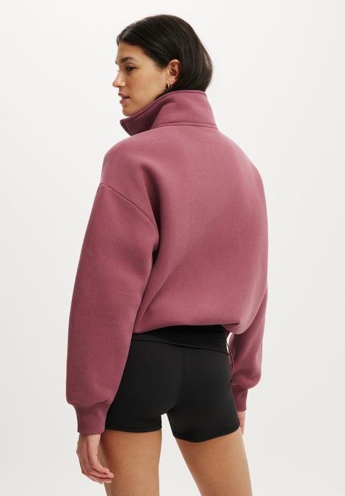 Cotton On - Plush Half Zip Sweatshirt - Dusty Rose