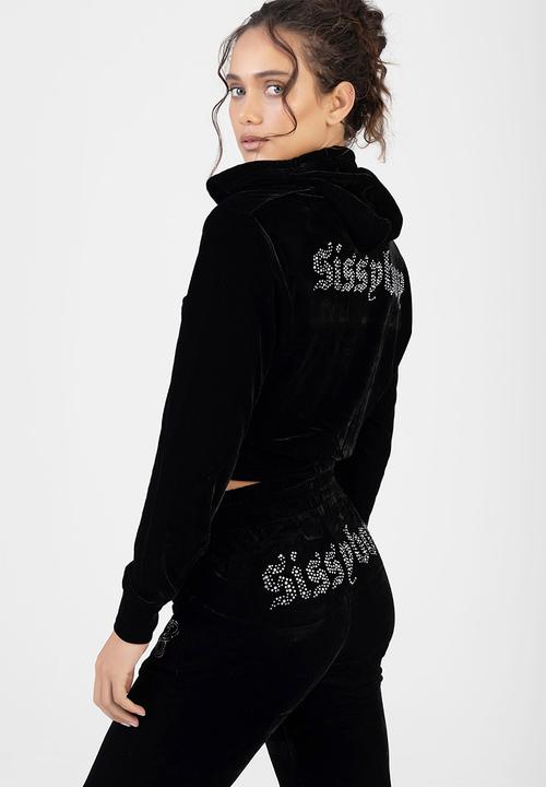 SISSY BOY - Juicy Velour Athleisure Zip Through Jacket With A Hood - Black