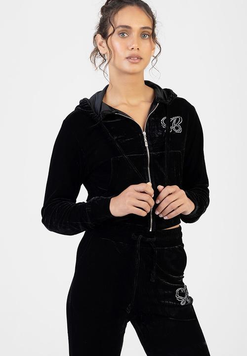 SISSY BOY - Juicy Velour Athleisure Zip Through Jacket With A Hood - Black