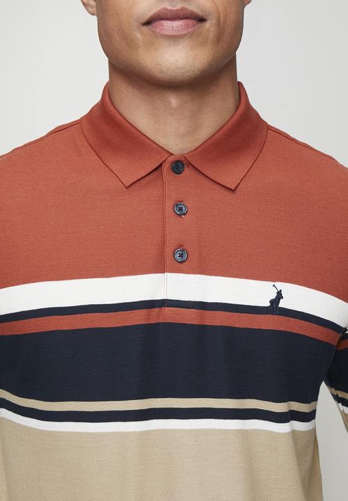 POLO - Tilston Pique Stripe Long sleeve Golfer - Brick