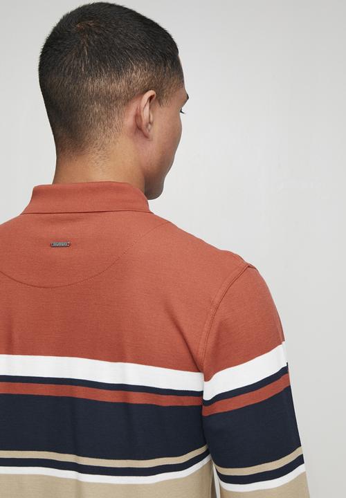POLO - Tilston Pique Stripe Long sleeve Golfer - Brick