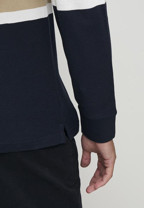 POLO - Tilston Pique Stripe Long sleeve Golfer - Brick
