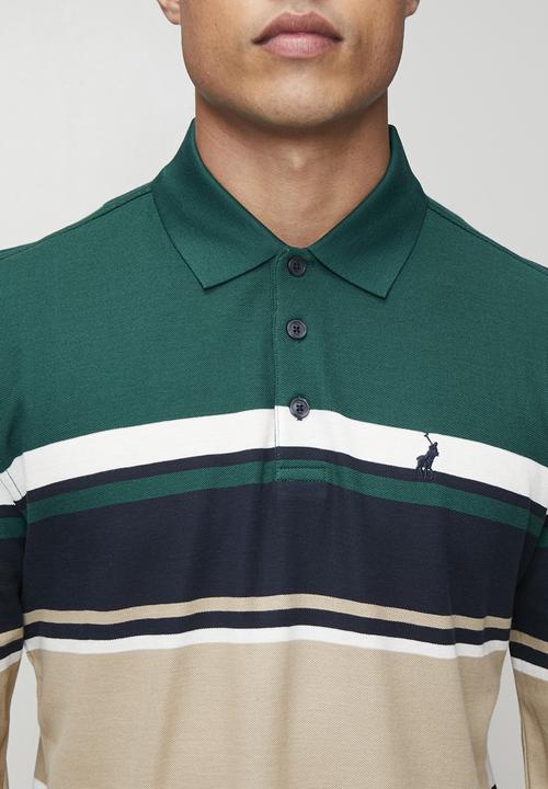 POLO - Tilston Pique Stripe Long sleeve Golfer - Green