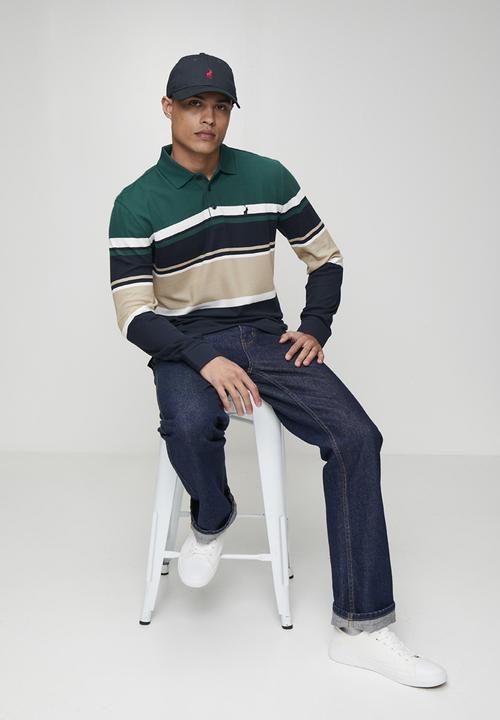 POLO - Tilston Pique Stripe Long sleeve Golfer - Green