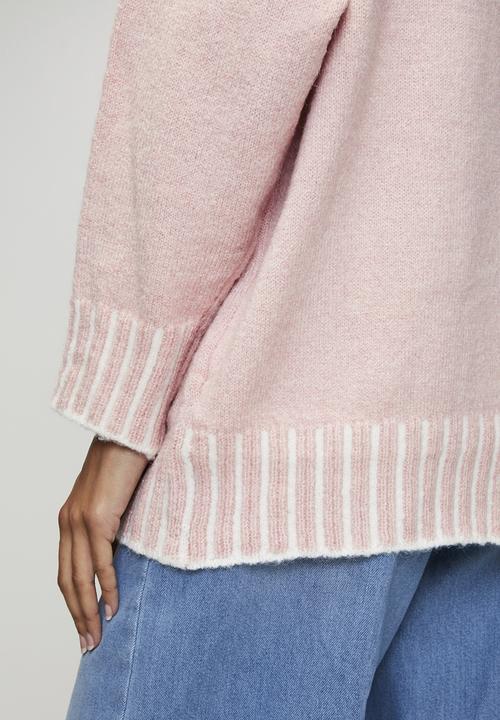 Izabel London - L/S Longer Length High Neck Melange Sweater - Petal Pink
