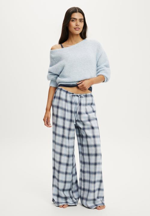 Cotton On - Cosy soft flannel wide leg pant - iris check steely blue