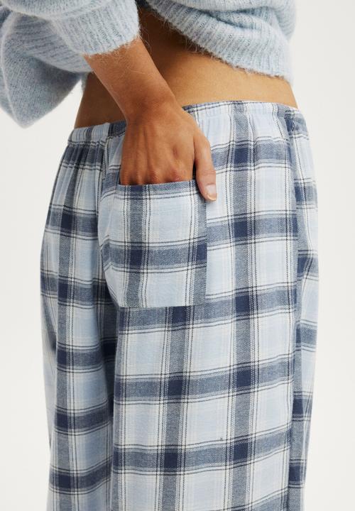 Cotton On - Cosy soft flannel wide leg pant - iris check steely blue