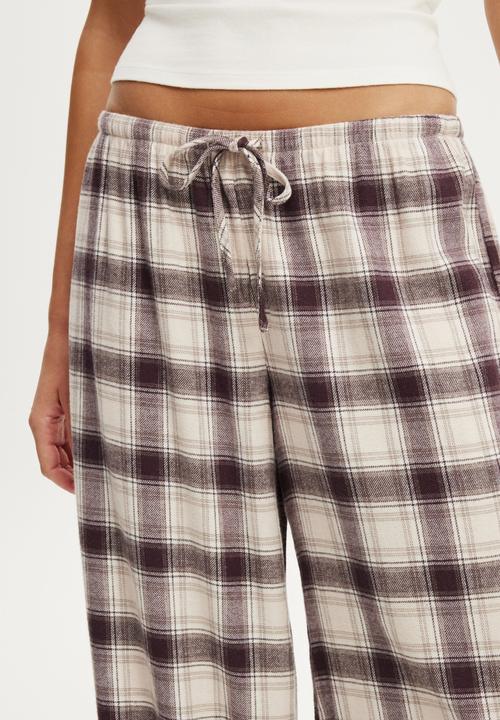 Cotton On - Cosy soft flannel wide leg pant - iris check mocha marle