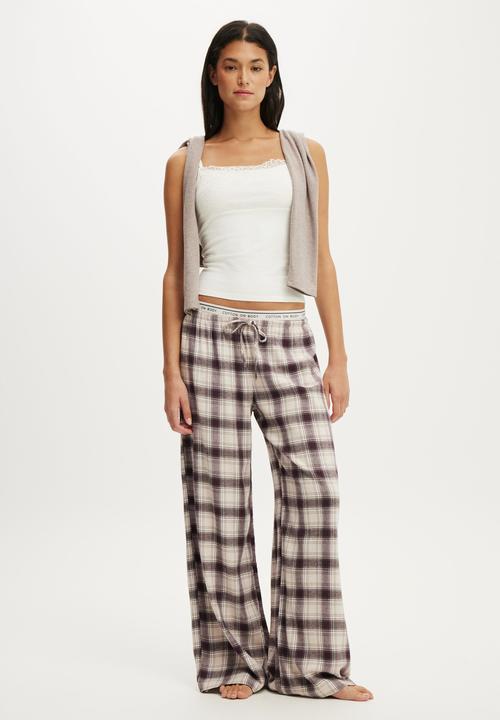 Cotton On - Cosy soft flannel wide leg pant - iris check mocha marle