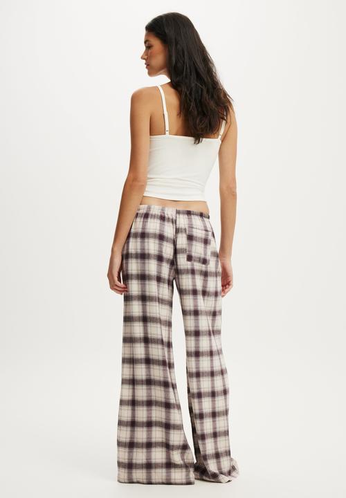 Cotton On - Cosy soft flannel wide leg pant - iris check mocha marle