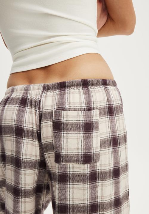 Cotton On - Cosy soft flannel wide leg pant - iris check mocha marle