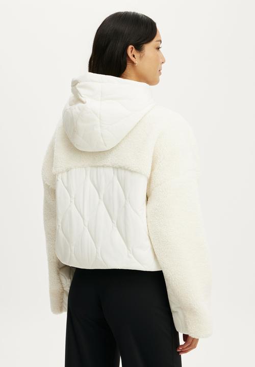 Cotton On - Sherpa Quilted Hooded Jacket - Coconut Milk