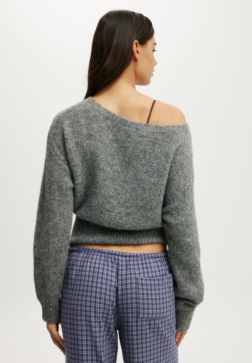 Cotton On - Fluffy off the shoulder knit - mid grey marle