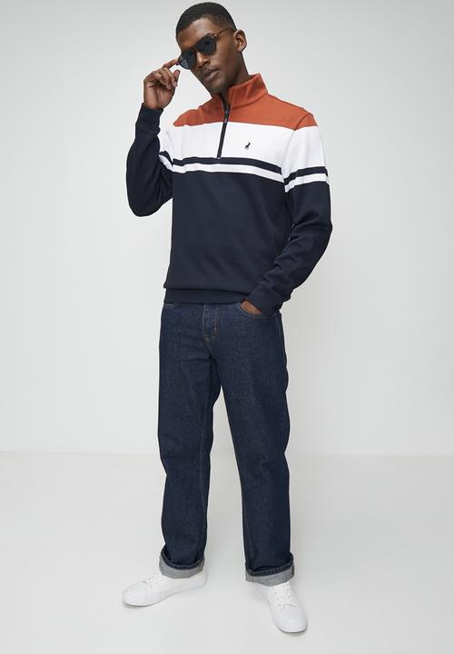 POLO - Harrison Colourblock Ls Sweater - Navy & Red