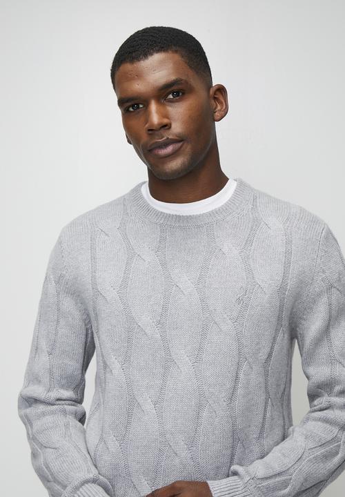POLO - Kofi Ls Cable Crew Knitwear - Grey
