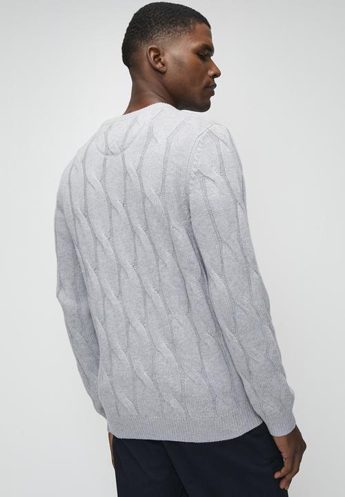 POLO - Kofi Ls Cable Crew Knitwear - Grey